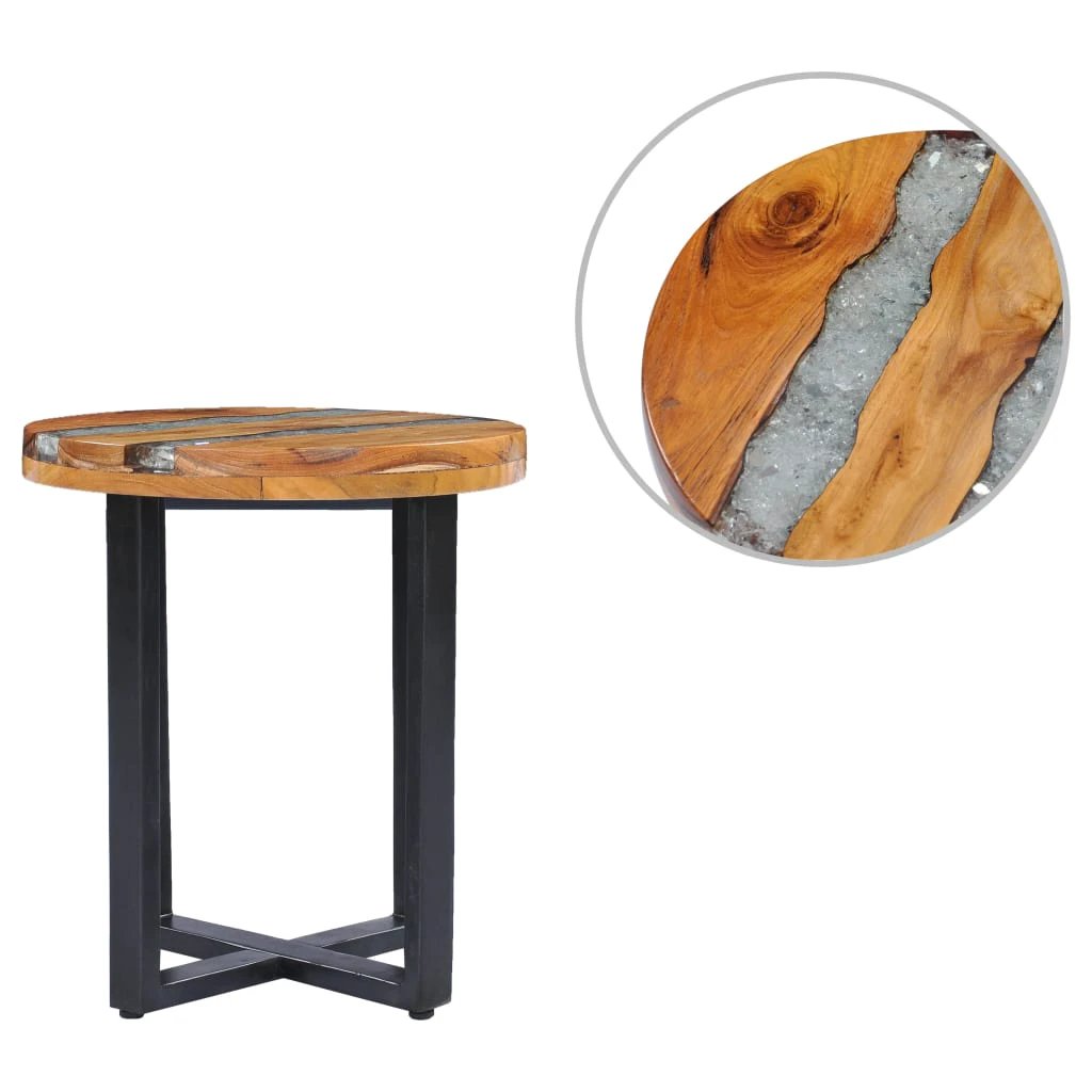 vidaXL VidaXL Coffee Table 40x45 cm Solid Teak Wood and Polyresin Round Top Rustic Living Room Decor - Coffee Table