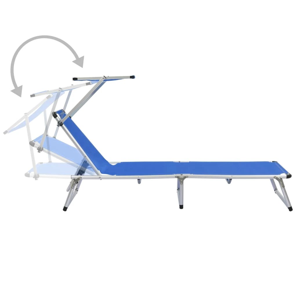 vidaXL vidaXL Folding Sun Lounger with Roof Aluminium and Textilene Blue - Sun Lounger