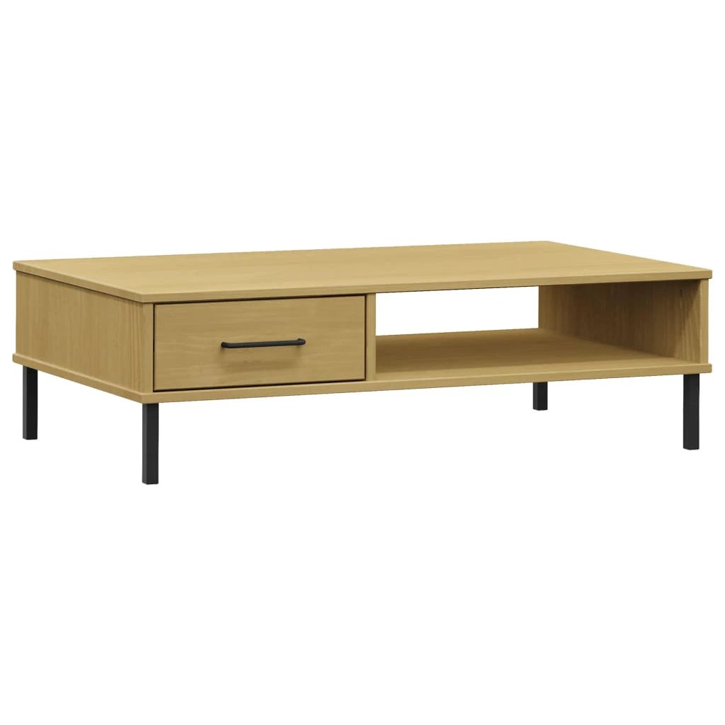 VidaXL Coffee Table Medium Premium Pine Wood Top With Black Metal Legs OSLO Living Room Decor by vidaXL