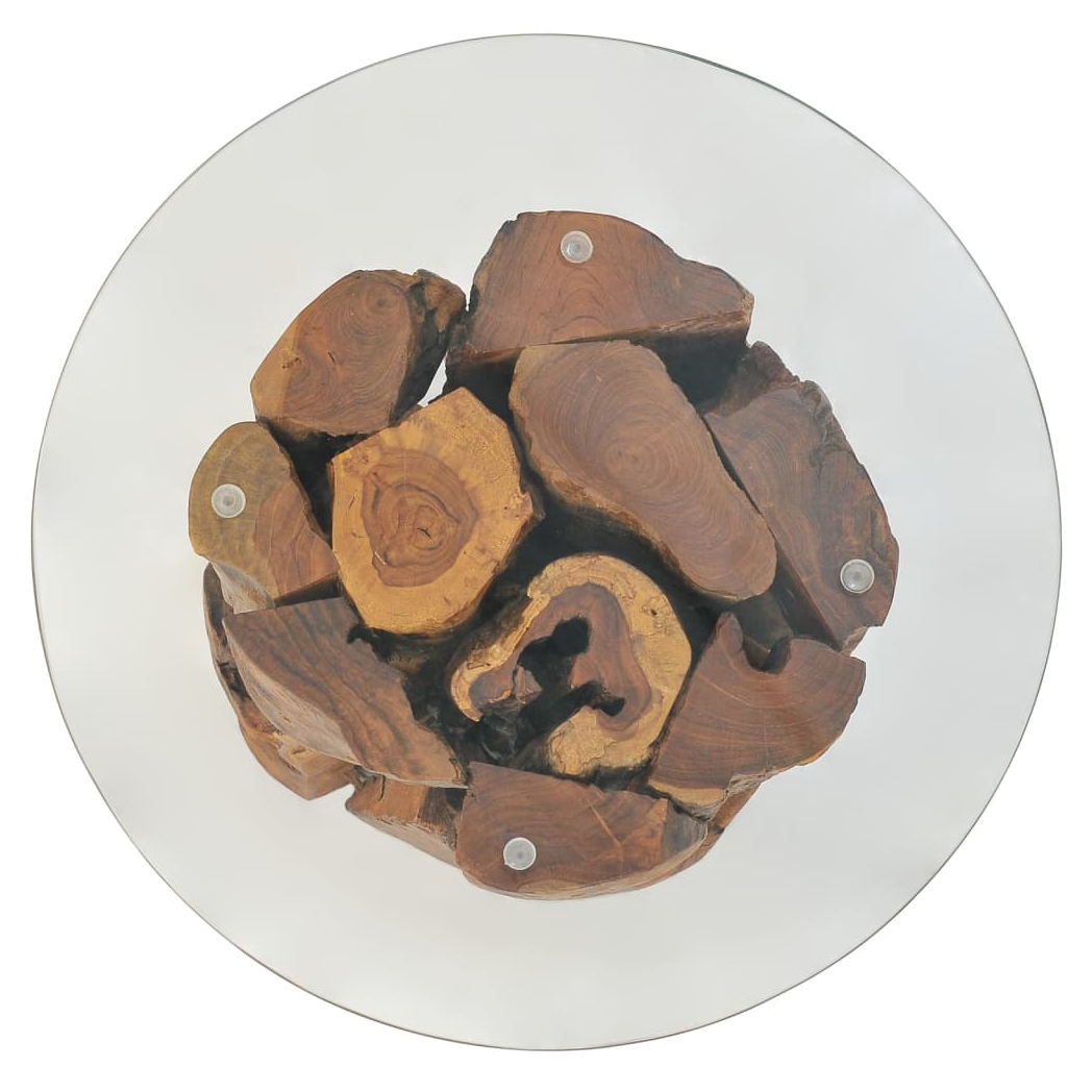 VidaXL Coffee Table 60cm Teak Driftwood GlassTop by vidaXL