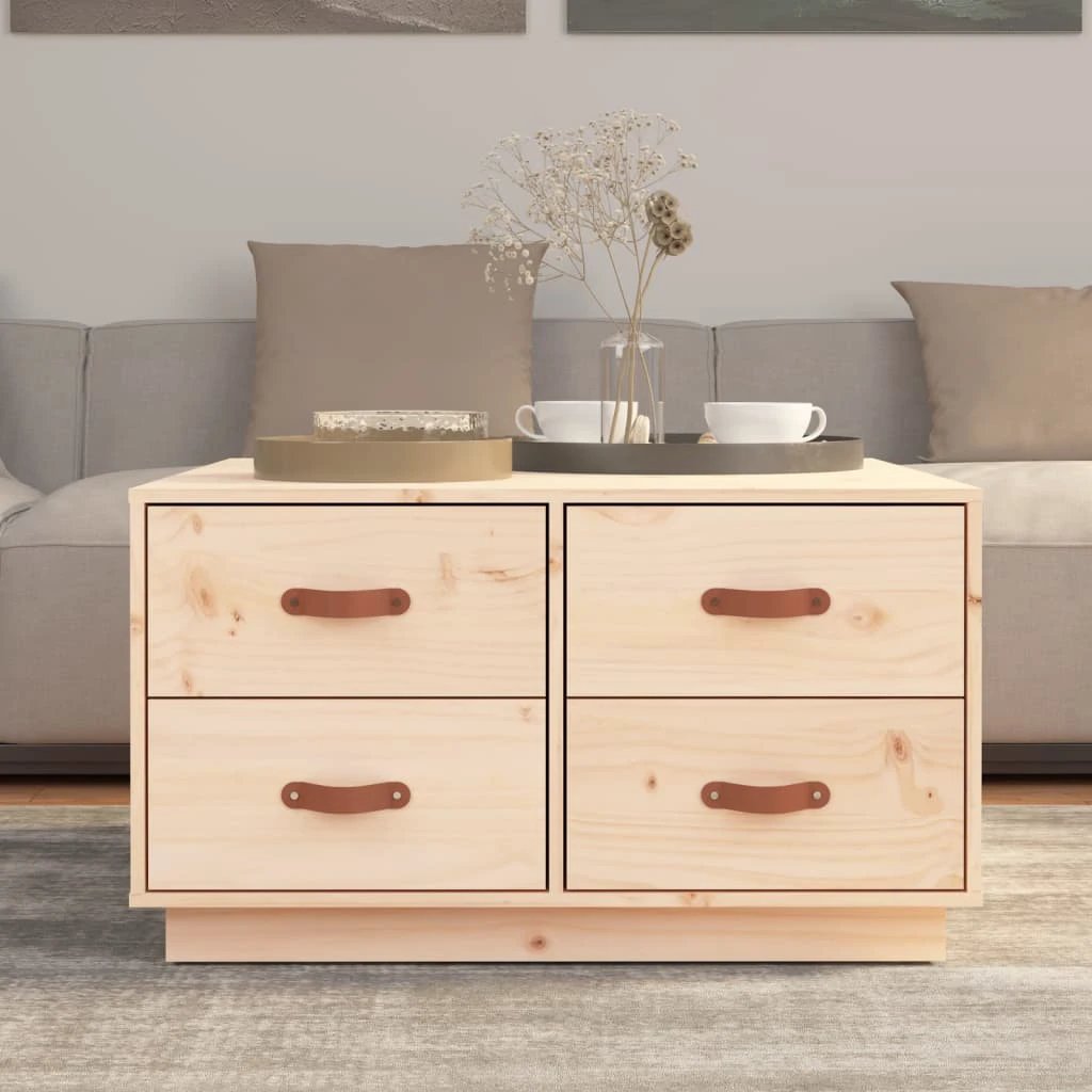 vidaXL Coffee Table 80x80x45 cm Solid Pine Wood with 4 Drawers for Living Room Decor by vidaXL