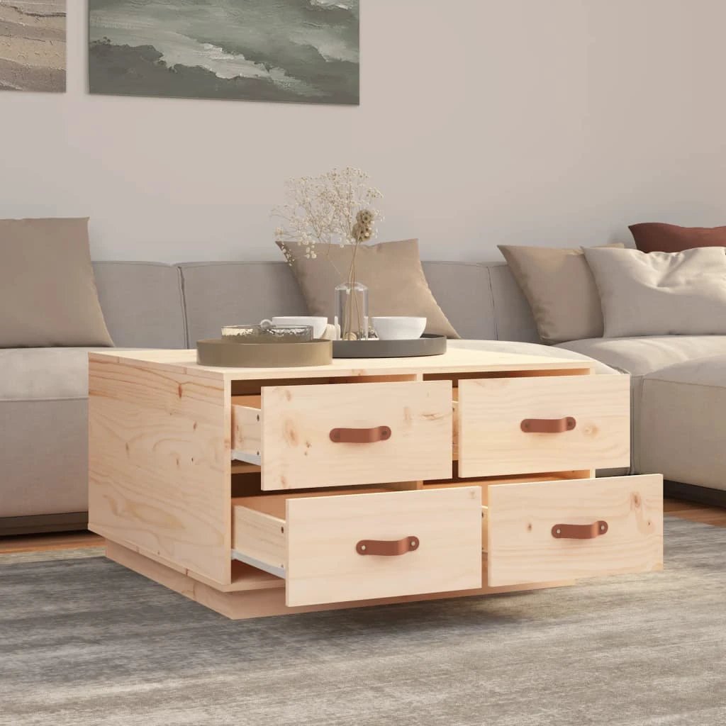 vidaXL Coffee Table 80x80x45 cm Solid Pine Wood with 4 Drawers for Living Room Decor by vidaXL