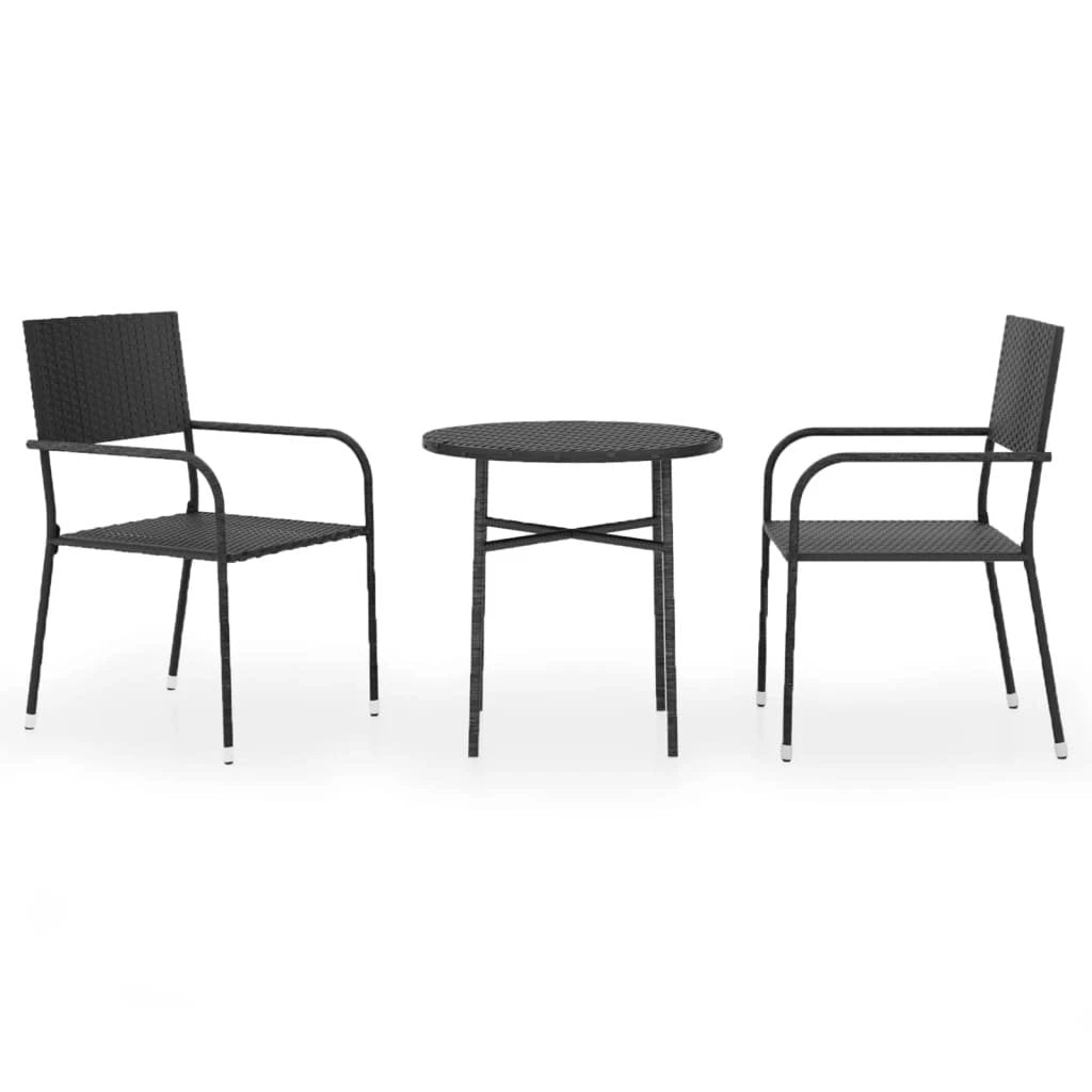 vidaXL 3 Piece Garden Dining Set Poly Rattan Black by vidaXL