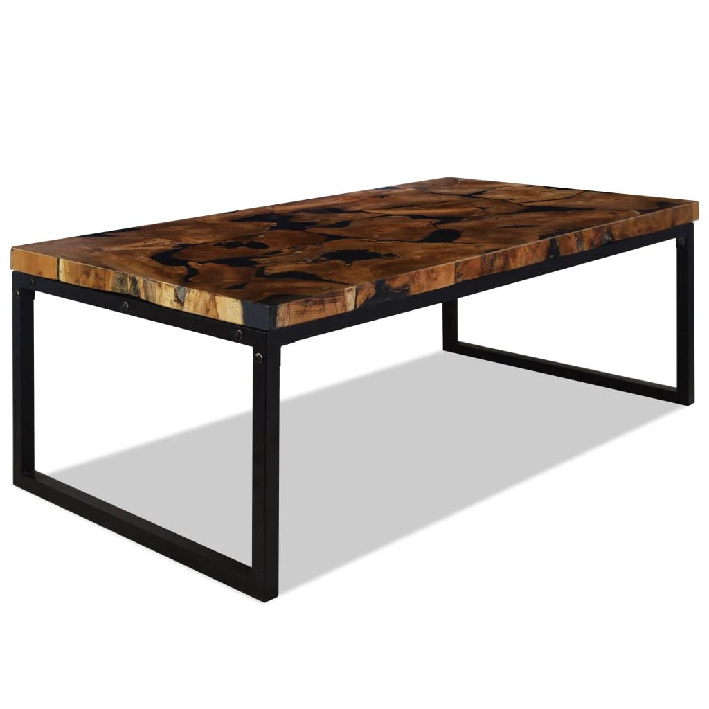 vidaXL Coffee Table 110x60x40 cm Handmade Teak With Black Resin Living Room Decor by vidaXL