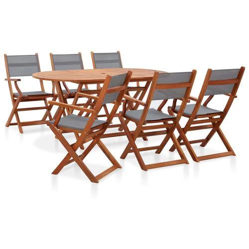 vidaXL 7 Piece Outdoor Dining Set Grey Solid Eucalyptus Wood and Textilene by vidaXL