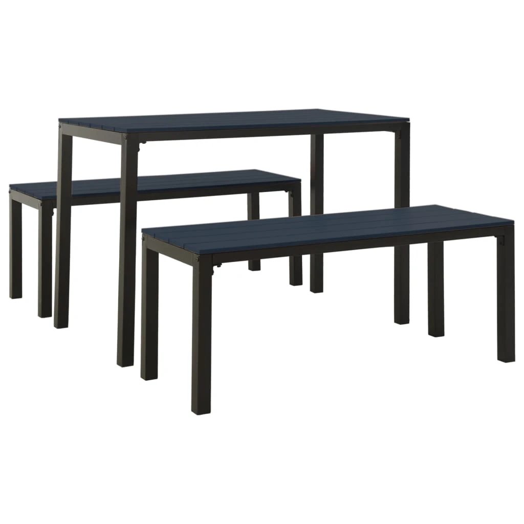 VidaXL 3 Piece Garden Dining Set Steel WPC Black Weather-Resistant Outdoor Patio Entertaining by vidaXL