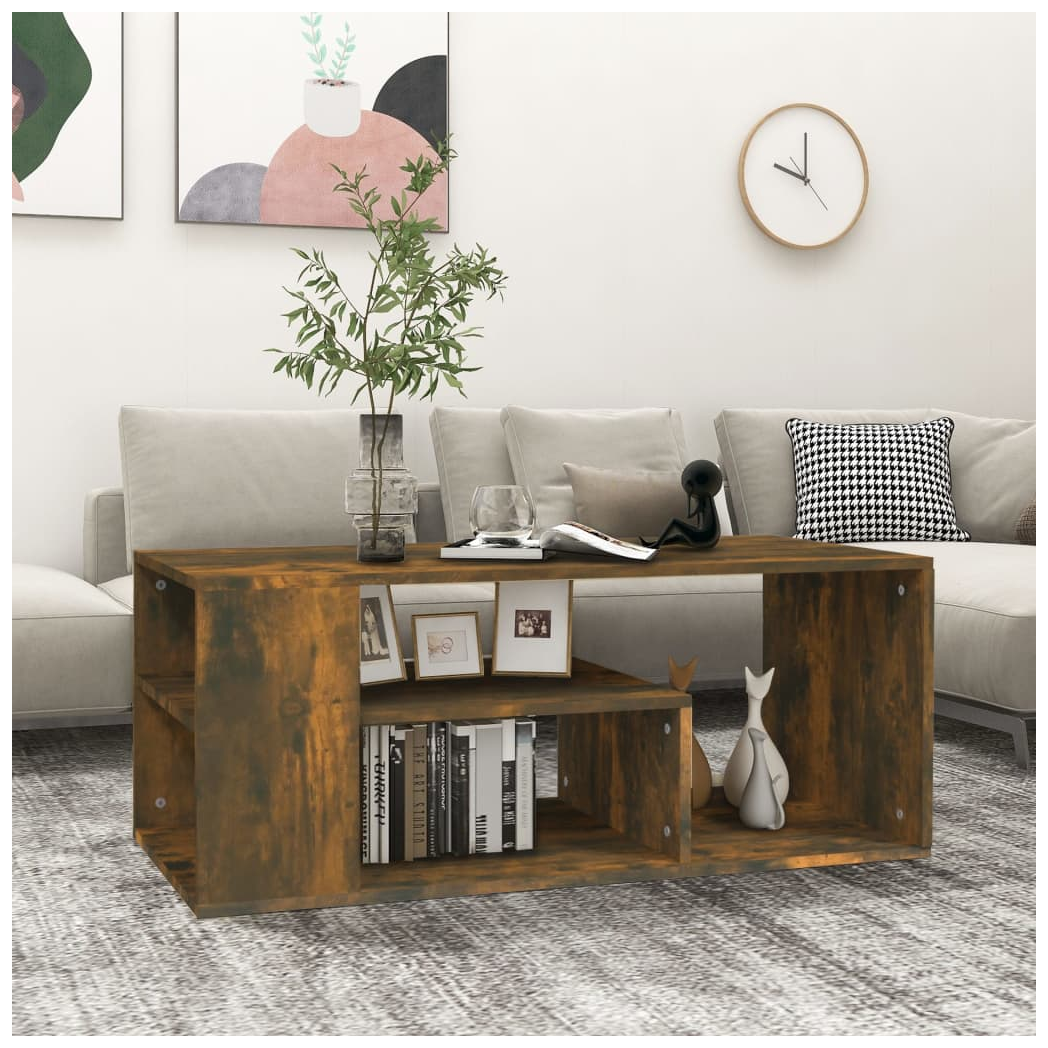 vidaXL VidaXL Coffee Table 100x50x40 cm Engineered Wood Smoked Oak Open Shelf Living Room - Coffee Table