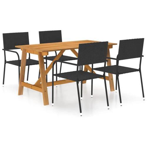 vidaXL vidaXL 5 Piece Garden Dining Set with Solid Acacia Wood Table and Weather-Resistant Rattan Chairs for Outdoor Entertaining - Garden Set
