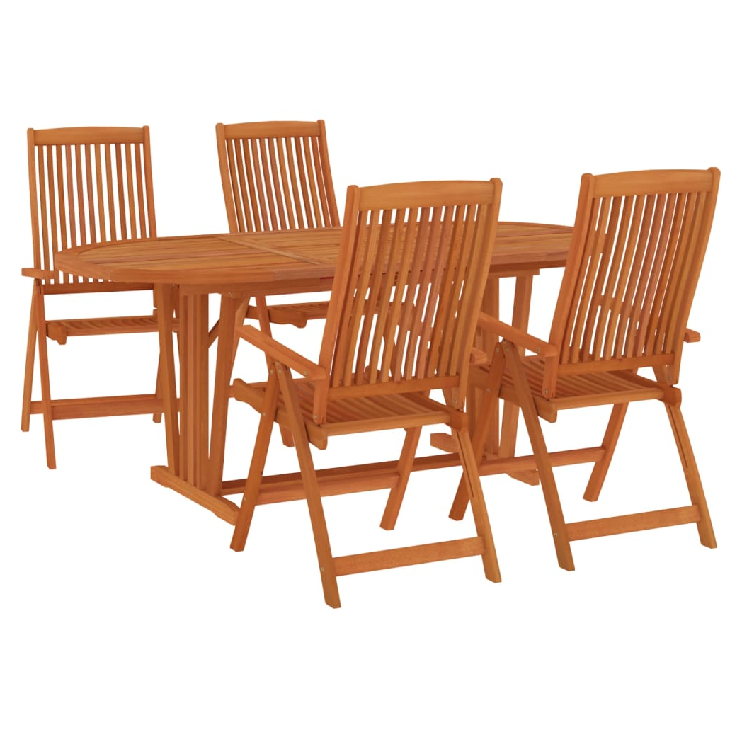 vidaXL VidaXL Garden Dining Set 5 Piece Round Table And Chairs Solid Eucalyptus Outdoor Patio - Garden Set
