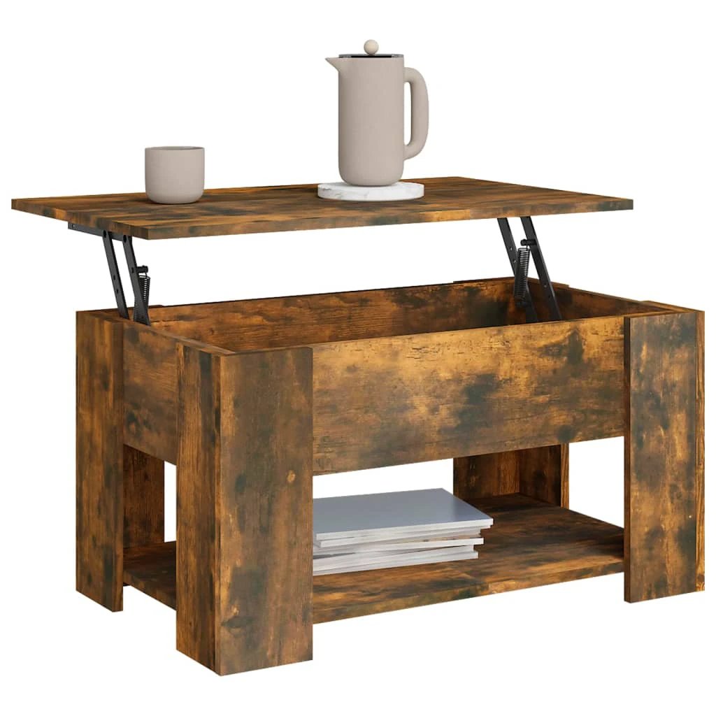 VidaXL Coffee Table Smoked Oak 79x49x41 cm Engineered Wood Lift Top Storage For Living Room by vidaXL