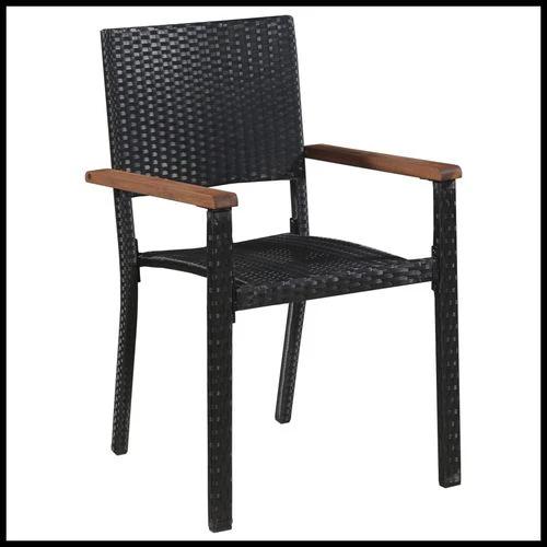 vidaXL vidaXL 5 Piece Outdoor Dining Set Poly Rattan and Acacia Wood Black - Garden Set