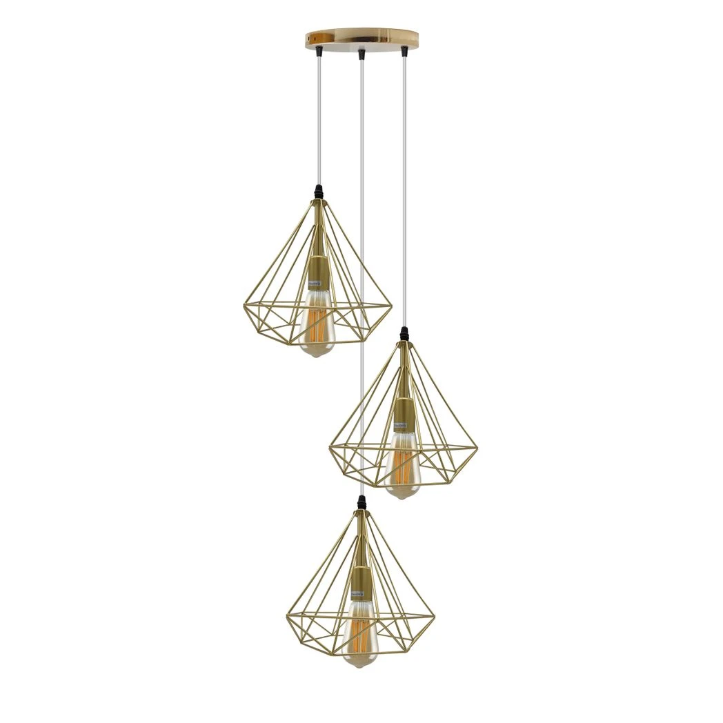 Un-branded Gold Vintage Industrial Pendant Light Triple Cage E27 Geometric Wire Finish for Home Decor - Ceiling Lights