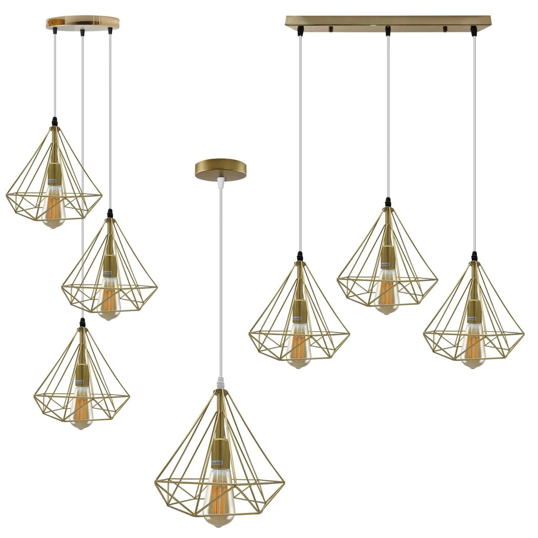 Un-branded Gold Vintage Industrial Pendant Light Triple Cage E27 Geometric Wire Finish for Home Decor - Ceiling Lights
