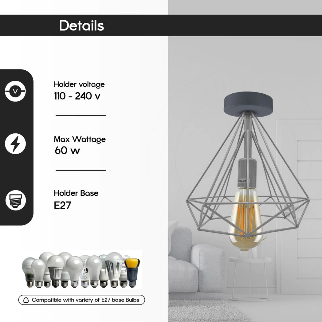 Vintage Compact Flush Mount Ceiling Light Fixture 2 Pack Geometric Metal Cage E27 Holder For Hallways by Un-branded
