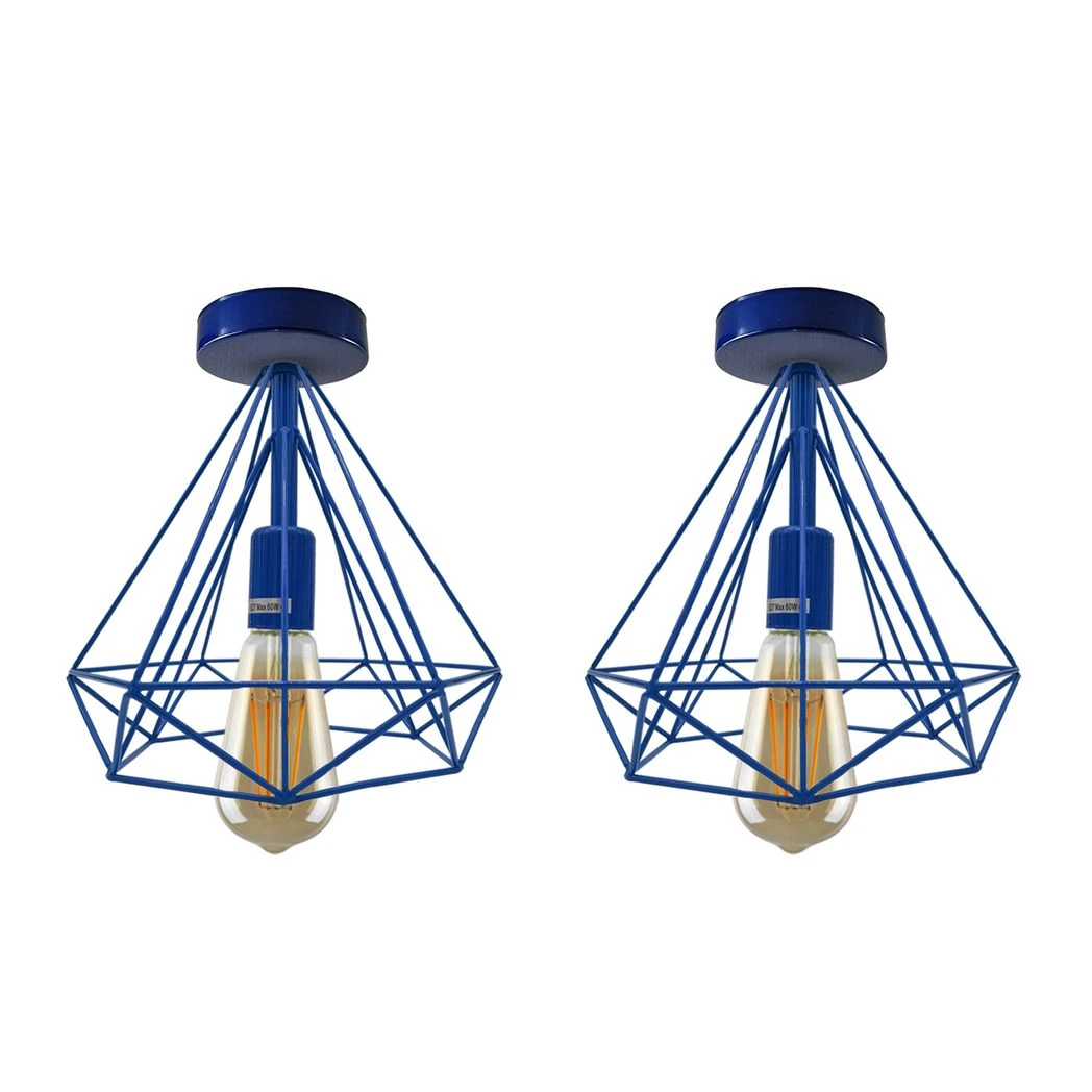 Vintage Compact Flush Mount Ceiling Light Fixture 2 Pack Geometric Metal Cage E27 Holder For Hallways by Un-branded