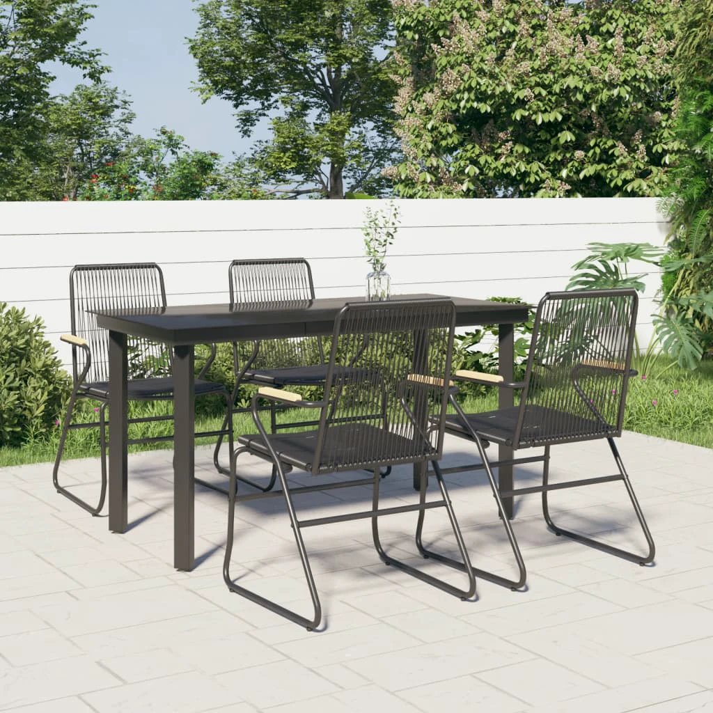 VidaXL 5 Piece Garden Dining Set Black PVC Rattan Outdoor by vidaXL