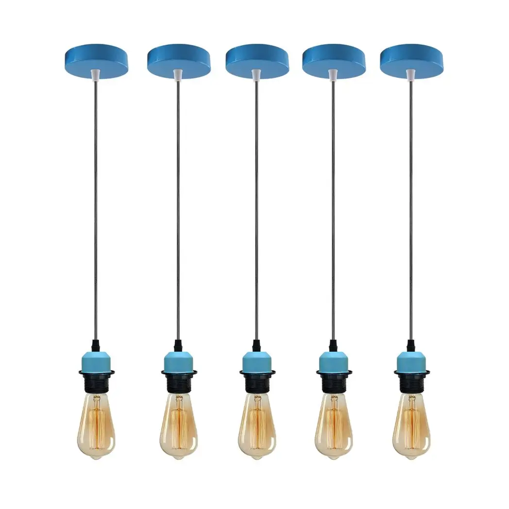 Un-branded 5 Pack Industrial Pendant Light Fitting, Lampshade Addable E27 Lamp Holder Light, - Pendant Lights