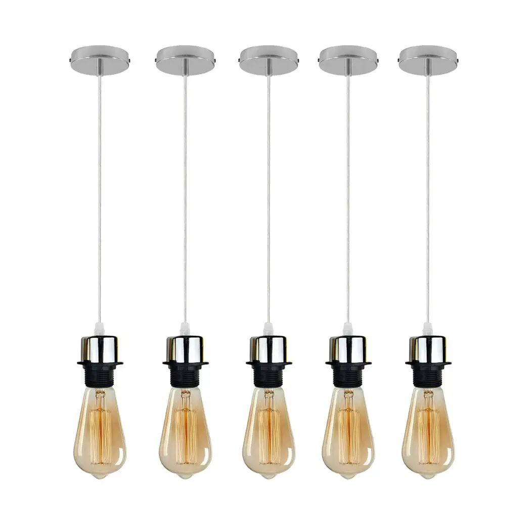 Un-branded 5 Pack Industrial Pendant Light Fitting, Lampshade Addable E27 Lamp Holder Light, - Pendant Lights