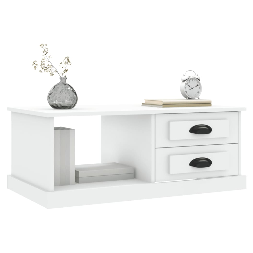 VidaXL White Coffee Table 90x50x35 cm Engineered Wood With Two Drawers And Open Shelf by vidaXL