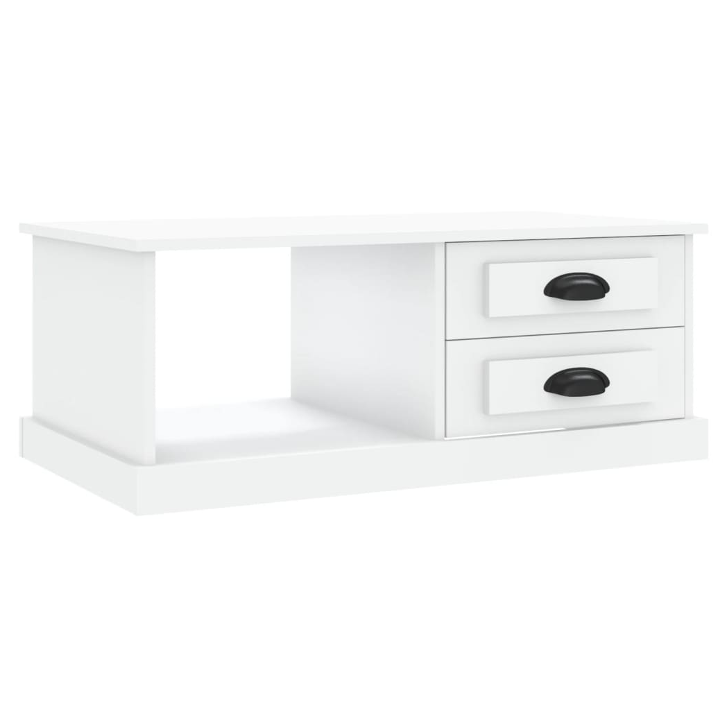 VidaXL White Coffee Table 90x50x35 cm Engineered Wood With Two Drawers And Open Shelf by vidaXL