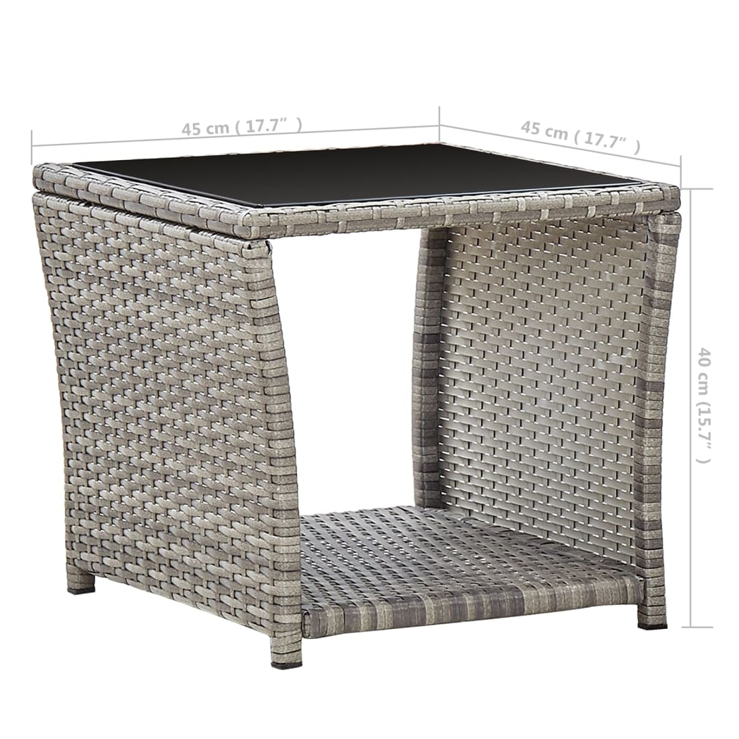 vidaXL vidaXL Coffee Table 45x45x40 cm Poly Rattan Glass Top Weather Resistant Outdoor Patio - Coffee Table