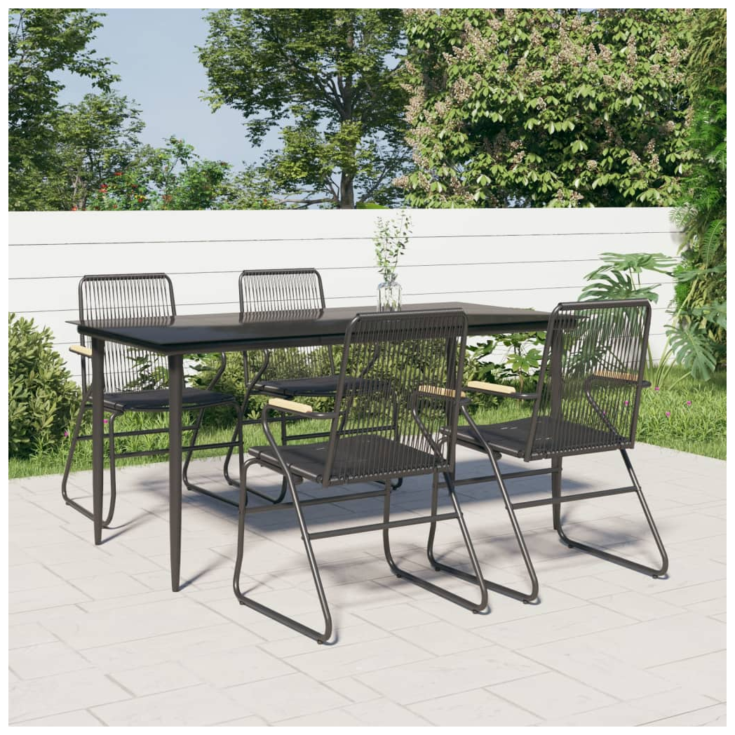 VidaXL 5 Piece Dining Set Black PVC Rattan Durable Outdoor by vidaXL