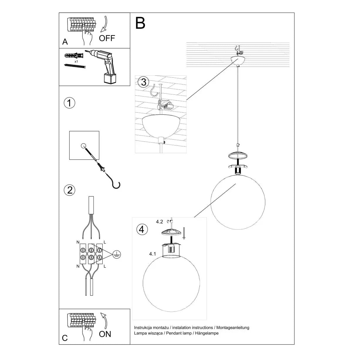 Sollux Lighting Pendant lamp steel, glass Ugo minimalistic Design E27 - Pendant Lights