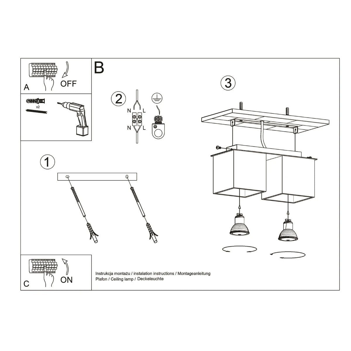 Sollux Lighting Aluminium Quad Ceiling Lamp 26x11x12cm GU10 Home - Ceiling Lights