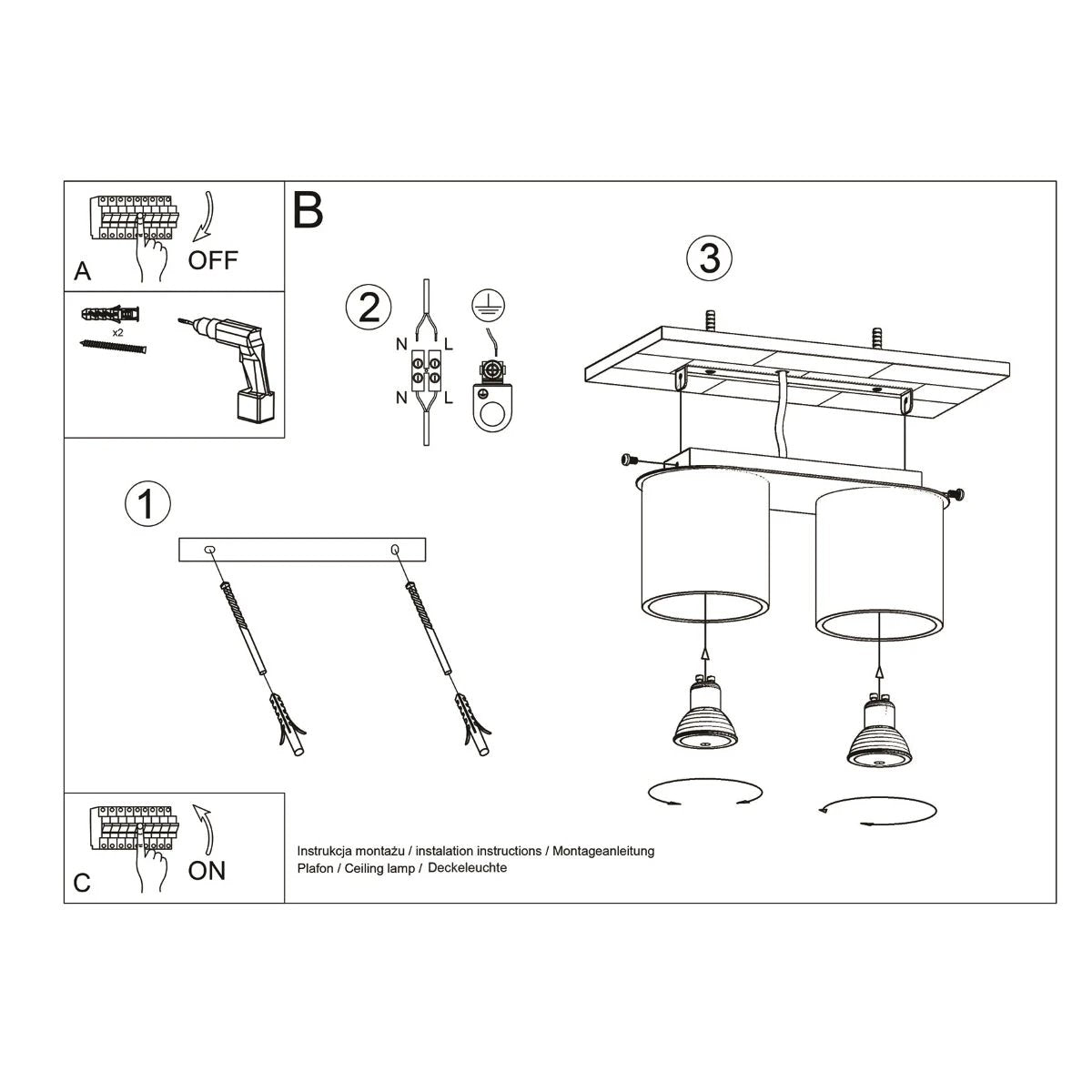 Sollux Lighting Orbis Ceiling Lamp 26x10x12cm Dual GU10 Modern - Ceiling Lights