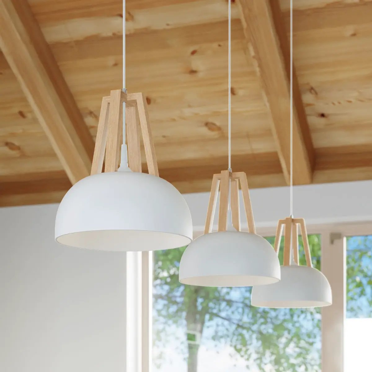 Sollux Lighting Pendant lamp steel, wood Casco modern Design E27 - Pendant Lights