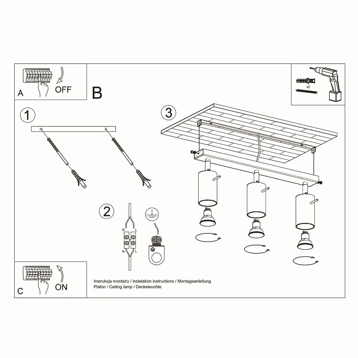 Steel Ring Ceiling Light GU10 45x6x16cm Home by Sollux Lighting