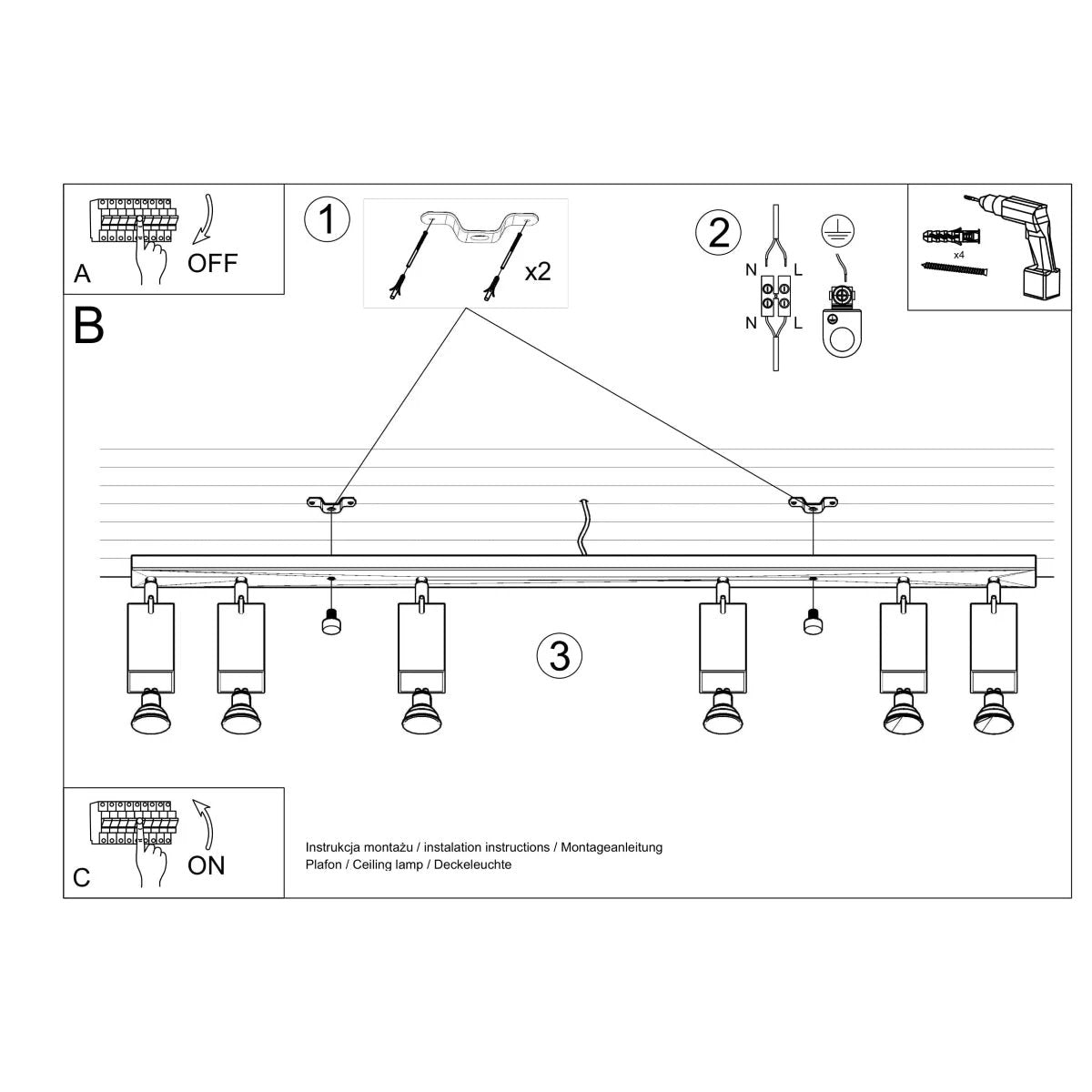 Sollux Lighting Merida Ceiling Bar Light 118x6x16 GU10 Home - Ceiling Lights