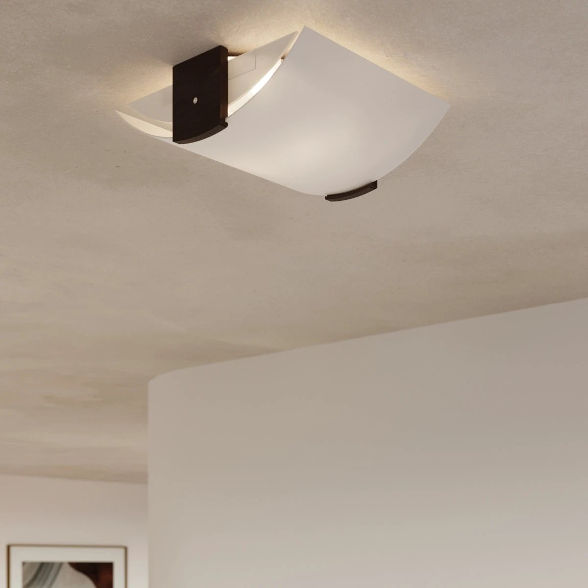 Sollux Lighting Emilio Ceiling Lamp 33x30x14 cm Wood Glass Modern E27 For Living Room Matte Glass Finish - Ceiling Lights