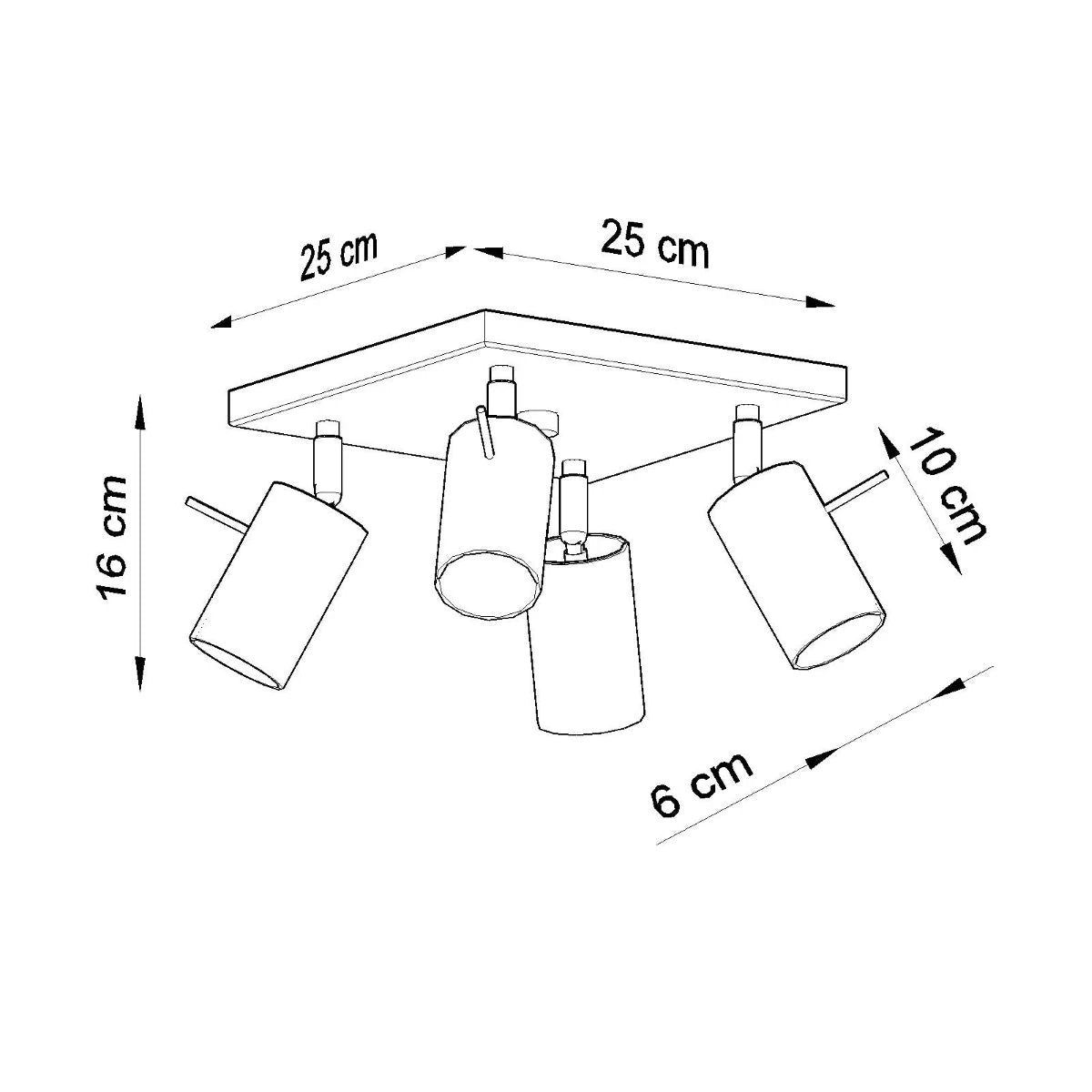 Sollux Lighting Premium Chrome Ceiling Spotlight Four GU10 Heads 25x25x16cm For Modern Living Rooms - Ceiling Lights