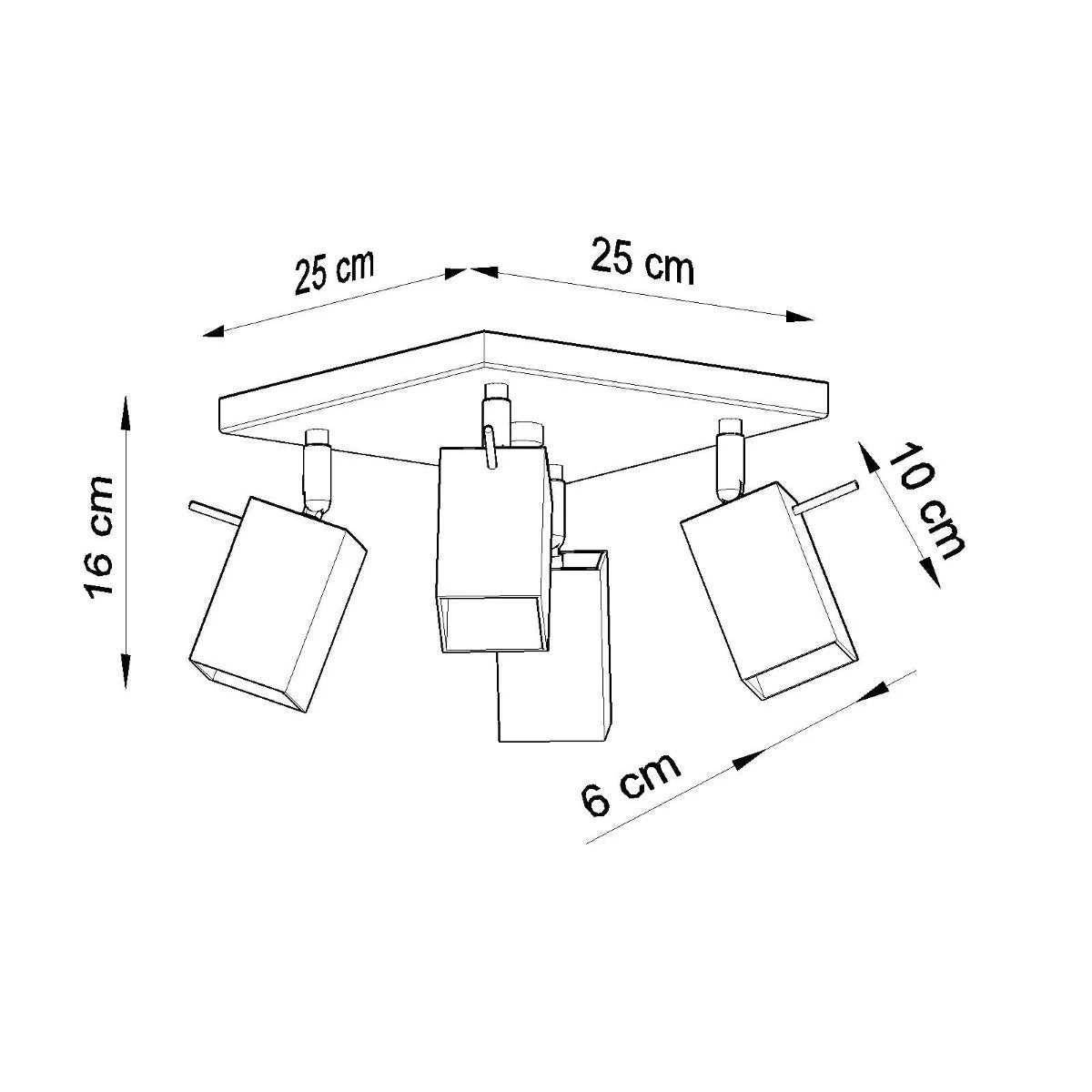 Merida Ceiling Lamp 25x25x16 FourHead Industrial by Sollux Lighting