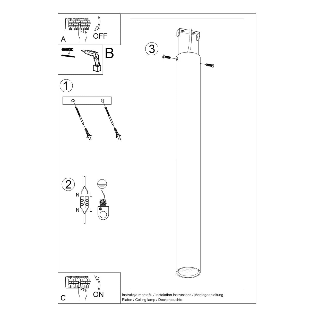 Lagos Ceiling Lamp 60cm White Steel GU10 Hallway by Sollux Lighting