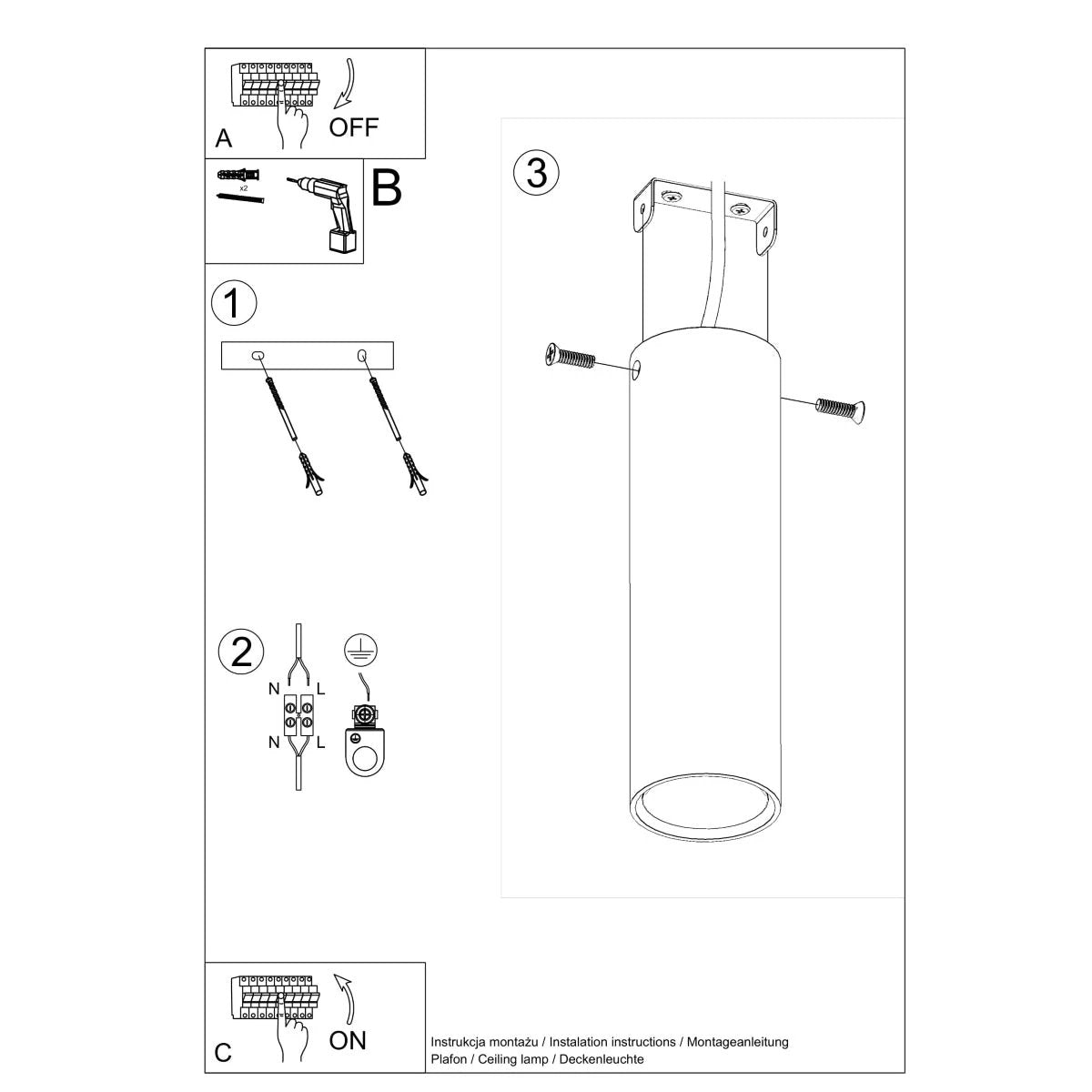 Sollux Lighting Lagos Steel Ceiling Lamp 6x6x20cm GU10 Home - Ceiling Lights