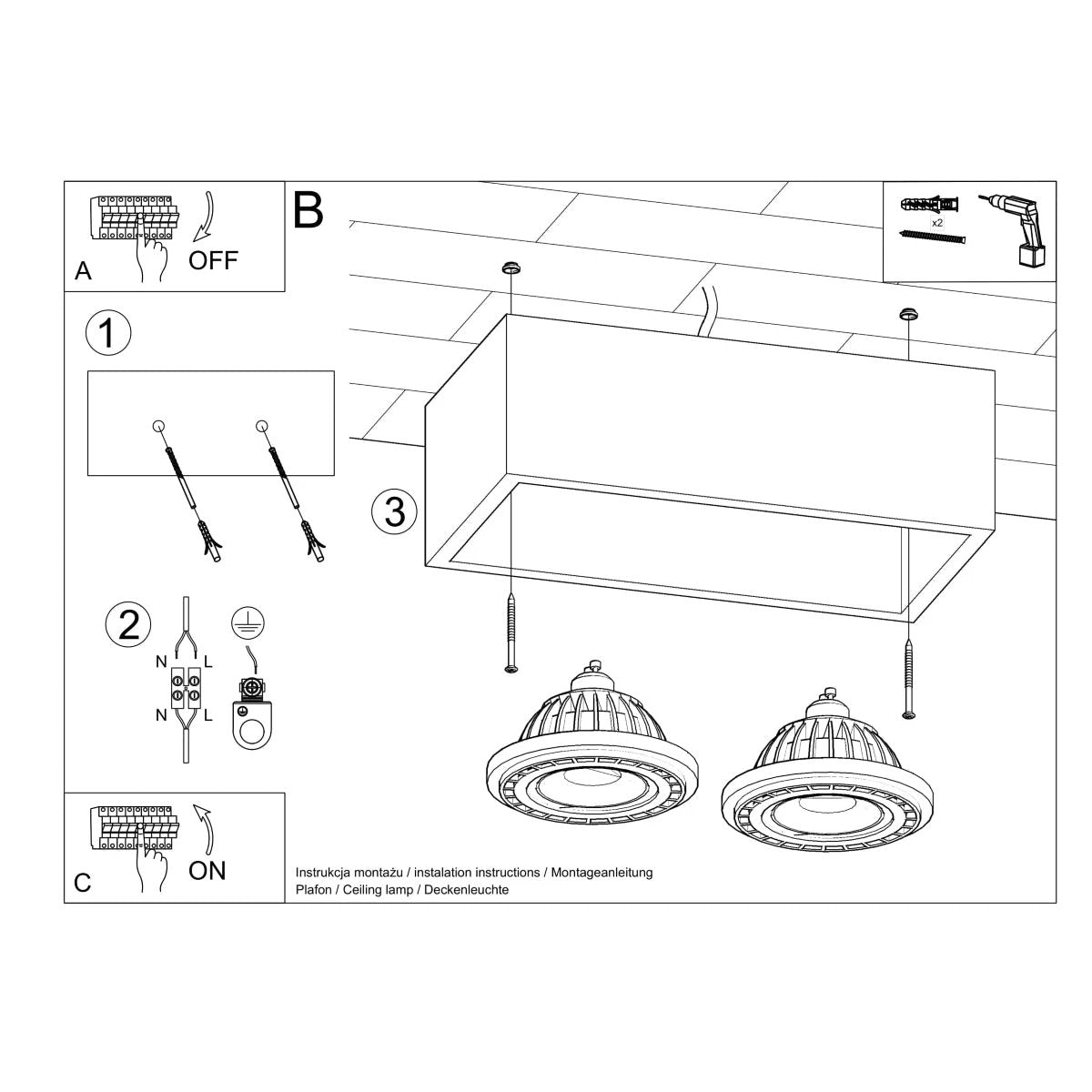 Concrete Ceiling Light 27x14x9cm Dual GU10 Indoor by Sollux Lighting