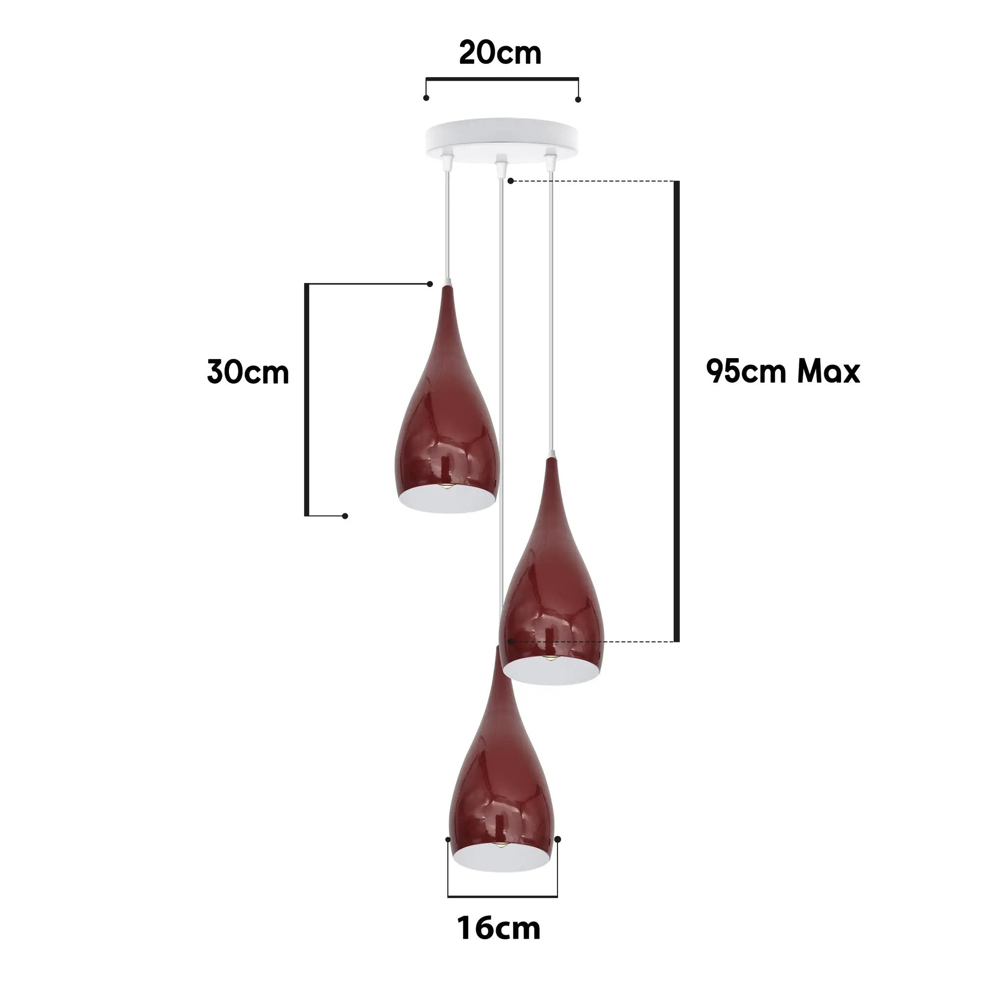 LEDSONE 4 Head Modern Industrial Metal E27 Burgundy Teardrop Pendant Light Hanging Light Fixture - Pendant Lights