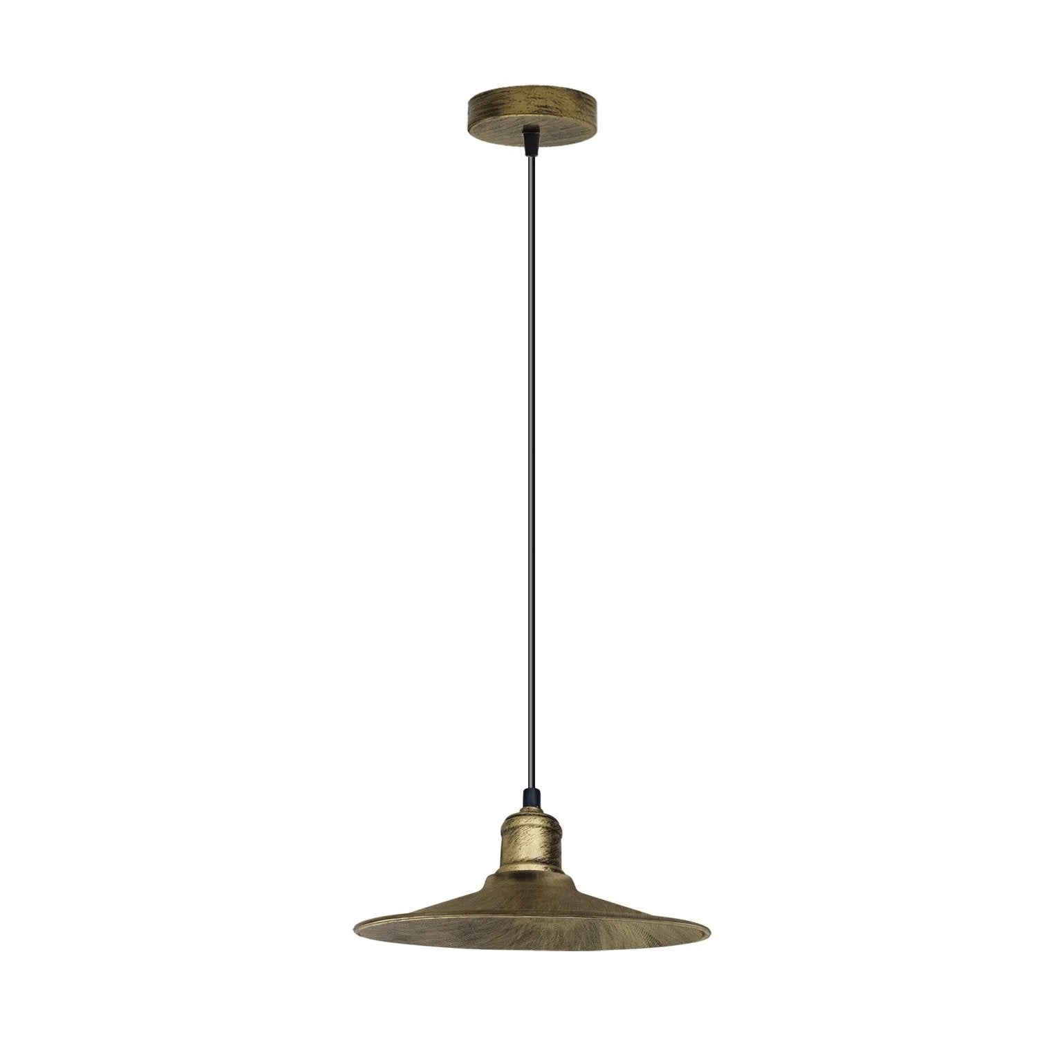 LEDSONE Vintage Industrial Brushed Brass Ceiling Pendant Light Adjustable Cord E27 Base Hand Brushed Finished Flat Cone Shaped - Pendant Lights