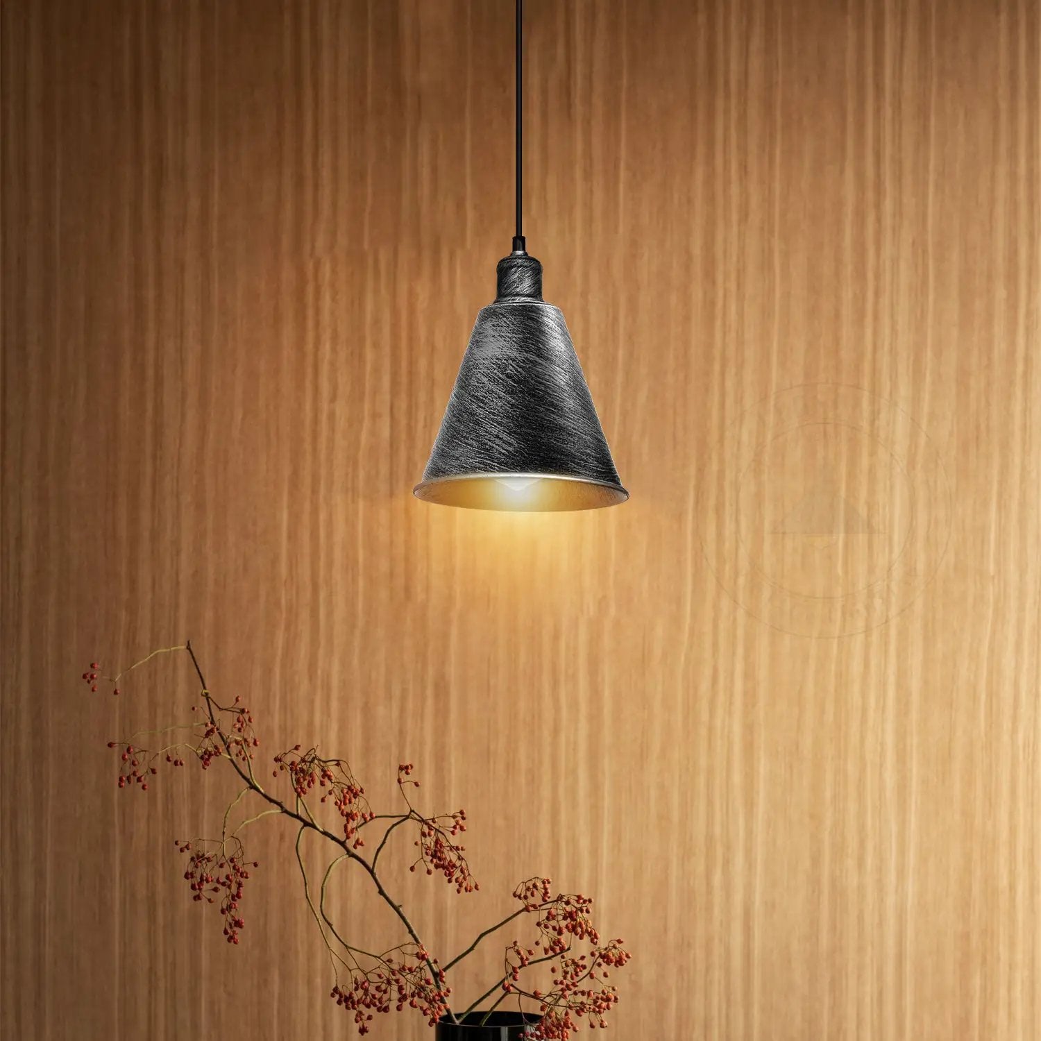 LEDSONE Modern Hanging Cone Shaped Pendant Light Fixture With Brushed Silver Colour Lampshade - Pendant Lights