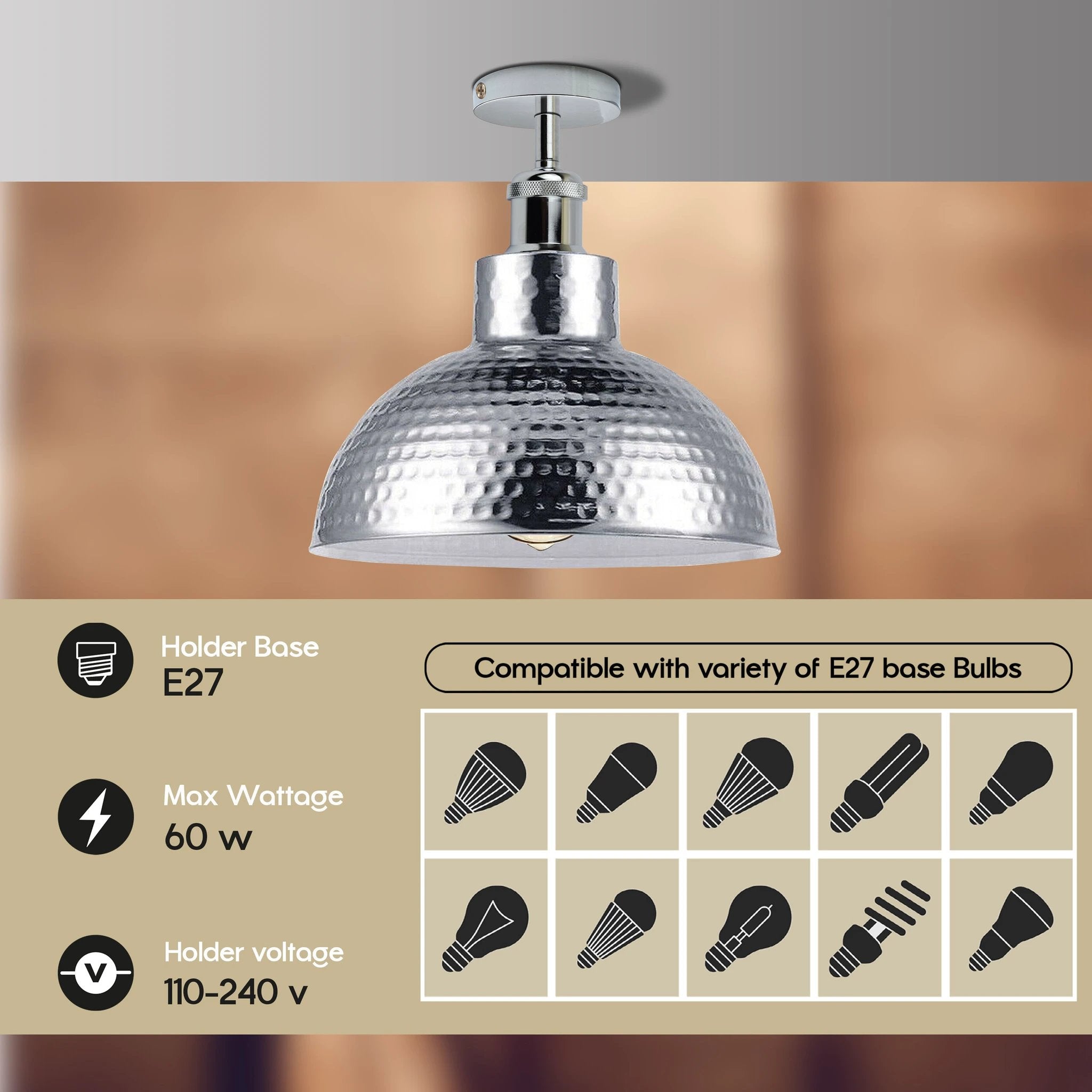 LEDSONE Vintage Flush Mount 12in Hammered Industrial - Ceiling Lights