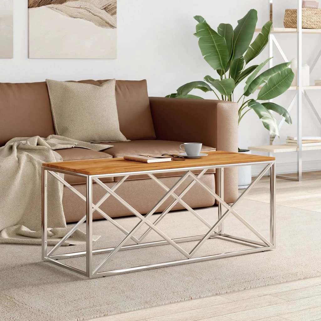 VidaXL Coffee Table 110x45x45 Cm Stainless Steel Glass Modern Living Room Centerpiece by vidaXL