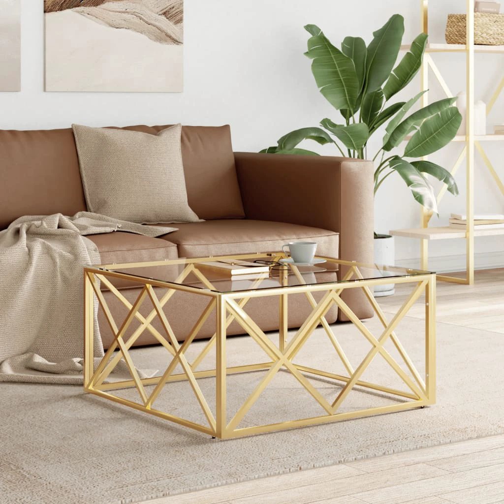 vidaXL vidaXL Coffee Table 80x80x40 Cm Stainless Steel Glass Modern Living Room Decor Durable - Coffee Table