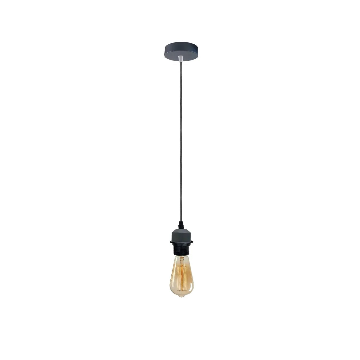LEDSONE Industrial Grey Pendant Light Fitting, Lampshade Addable E27 Lamp Holder UK Holder Fitting Set With PVC Cable. - Pendant Lights