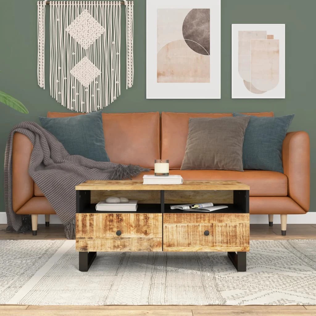 vidaXL VidaXL Coffee Table 80x54x40 cm Solid Mango Wood and Engineered Wood with Rustic Finish for Living Room - Coffee Table