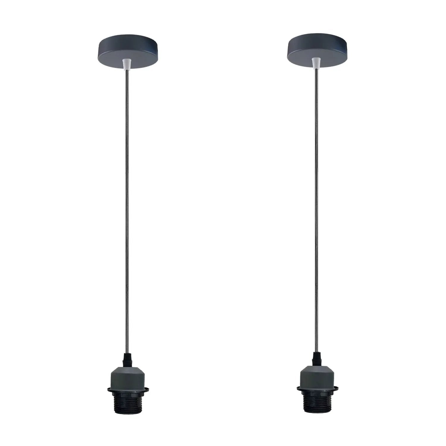 LEDSONE 2 Pack Industrial Grey Pendant Light Fitting, Lampshade Holder Fitting Set With PVC Cable. - Pendant Lights