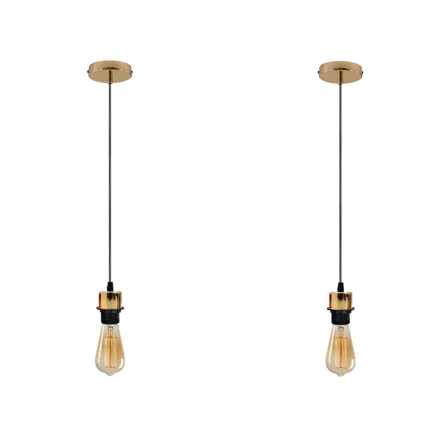 LEDSONE 2 Pack Industrial French Gold Pendant Light Fitting, Lampshade Holder Fitting Set With PVC Cable. - Pendant Lights