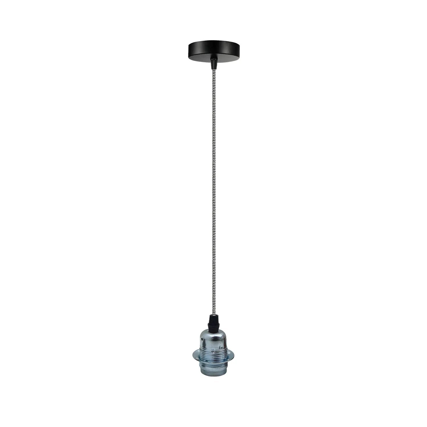 LEDSONE Vintage Industrial Chrome Pendant Light Fitting, lampshade Holder Fitting Set with 2m Cable. - Pendant Lights