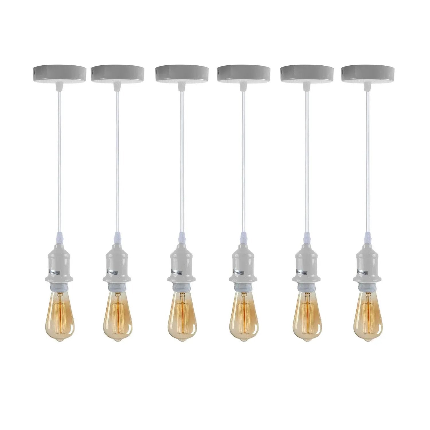 LEDSONE 6 Pack Industrial Pendant Light Fitting, Lampshade Addable E27 Lamp White Holder Fitting Set With PVC Cable - Pendant Lights